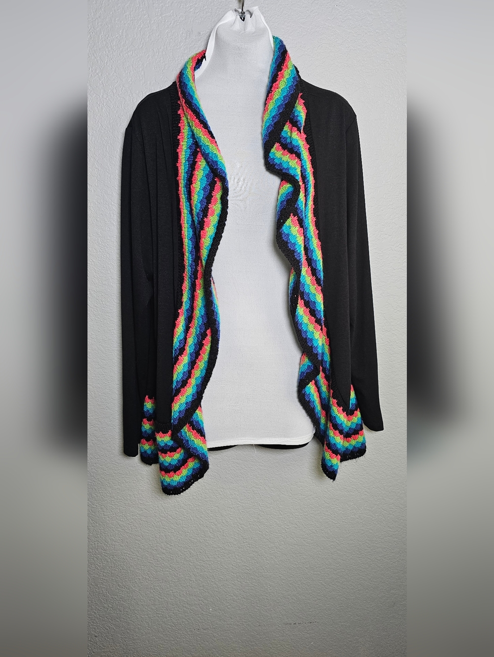Westbound XL Open Front Cardigan Rainbow Trim Boho Lightweight